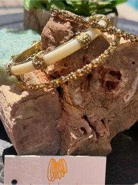 Build A Bracelet Stack -New AMRITA SINGH Bangle Bracelets - Gold and Cream 3 pc